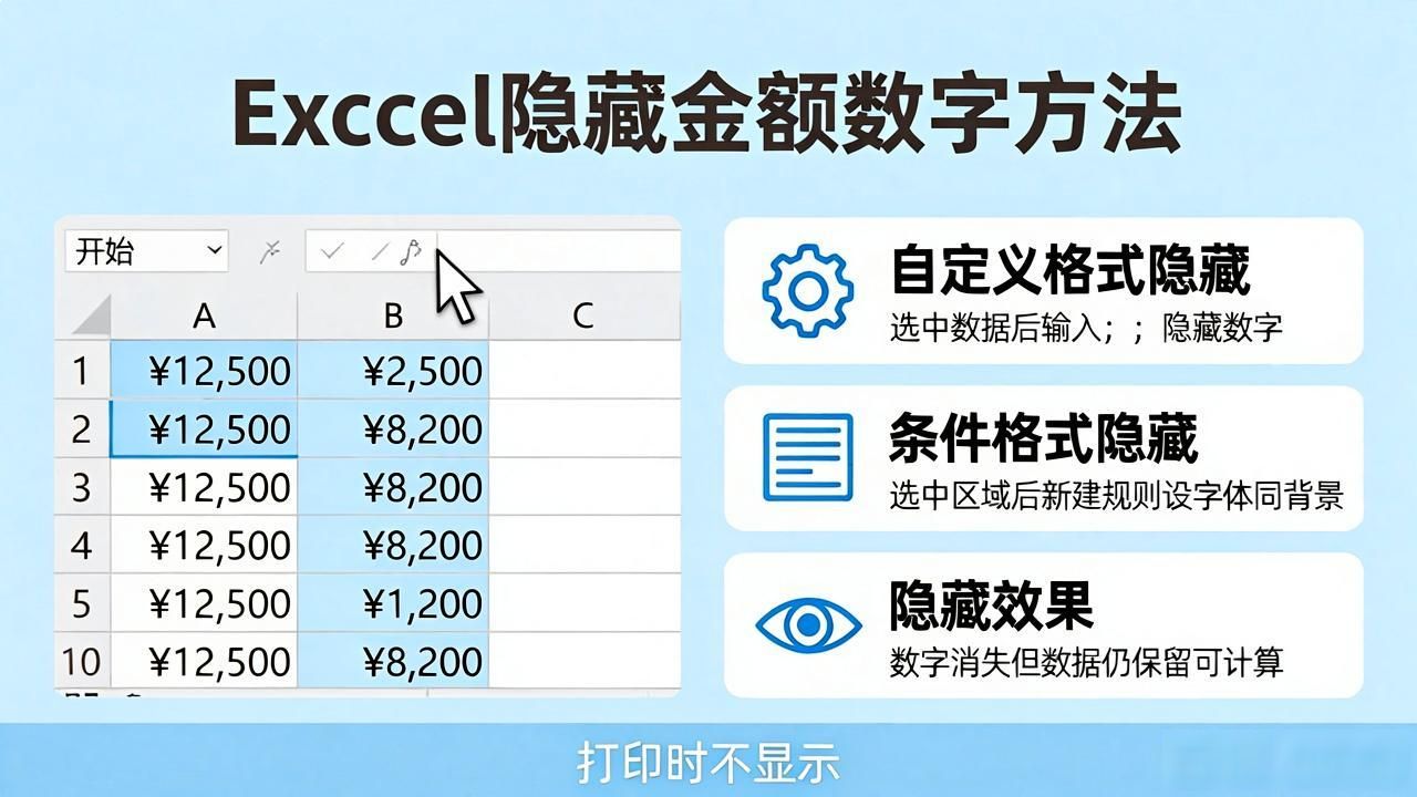 Excel隐藏金额数字 打印时不显示